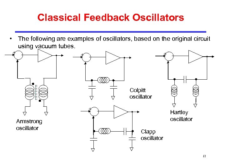 Classical Feedback Oscillators • The following are examples of oscillators, based on the original