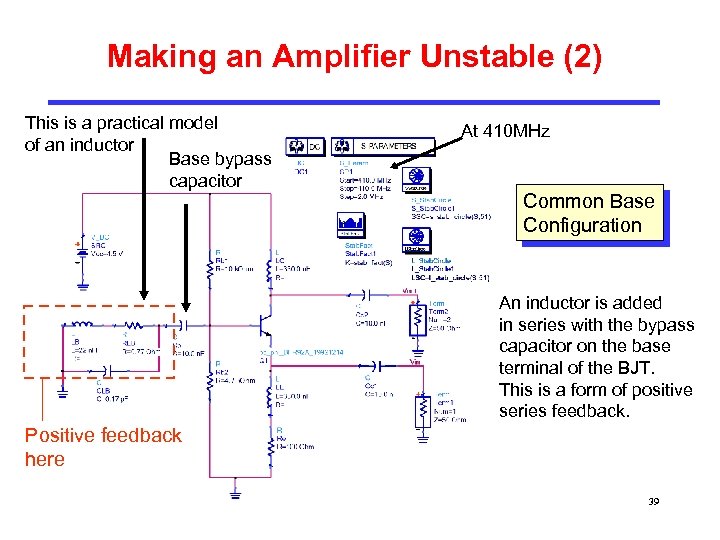 Making an Amplifier Unstable (2) This is a practical model of an inductor Base