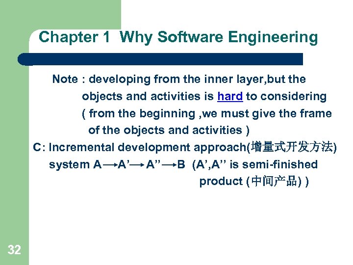 Chapter 1 Why Software Engineering Note : developing from the inner layer, but the