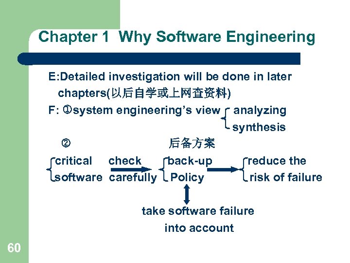 Chapter 1 Why Software Engineering E: Detailed investigation will be done in later chapters(以后自学或上网查资料)