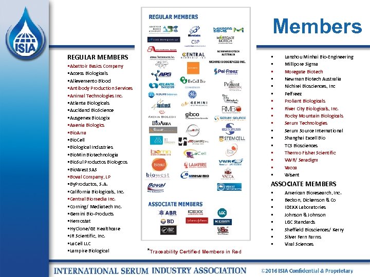 Members REGULAR MEMBERS • Abattoir Basics Company • Access Biologicals • Allevemento Blood •