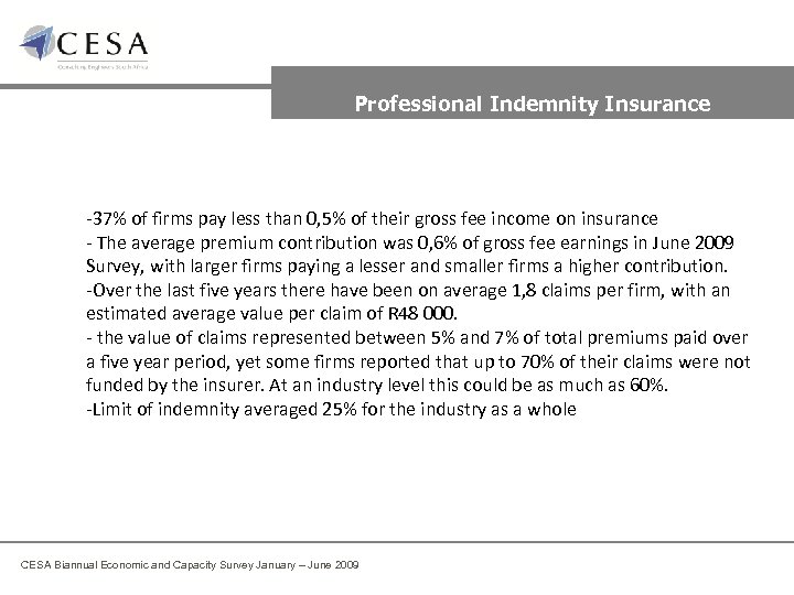 Professional Indemnity Insurance -37% of firms pay less than 0, 5% of their gross