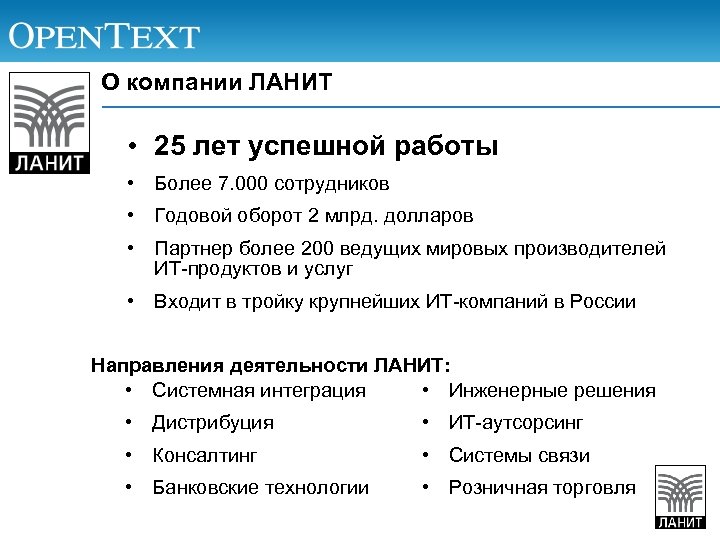 О компании ЛАНИТ • 25 лет успешной работы • Более 7. 000 сотрудников •