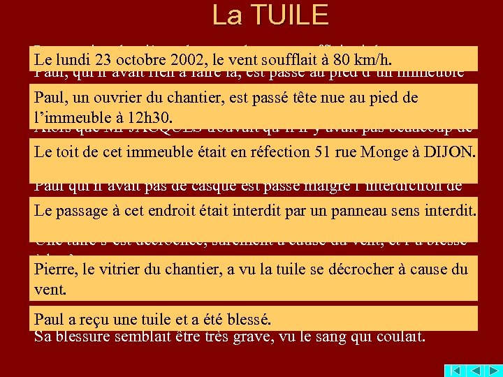 La TUILE La semaine dernière, alors que le vent soufflait violemment, Le lundi 23