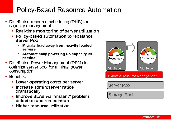 Policy-Based Resource Automation • Distributed resource scheduling (DRS) for capacity management • Real-time monitoring