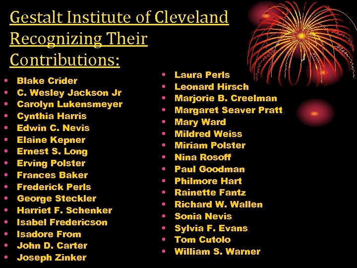 Gestalt Institute of Cleveland Recognizing Their Contributions: • • • • Blake Crider C.