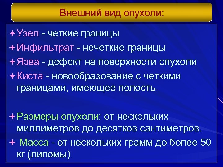 Внешний вид опухоли: ª Узел - четкие границы ª Инфильтрат - нечеткие границы ª