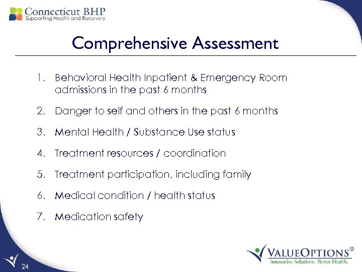 Comprehensive Assessment 1. Behavioral Health Inpatient & Emergency Room admissions in the past 6