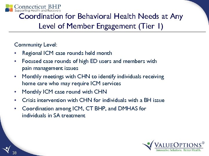 Coordination for Behavioral Health Needs at Any Level of Member Engagement (Tier 1) Community