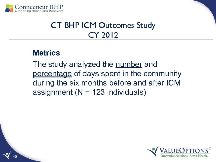 CT BHP ICM Outcomes Study CY 2012 Metrics The study analyzed the number and