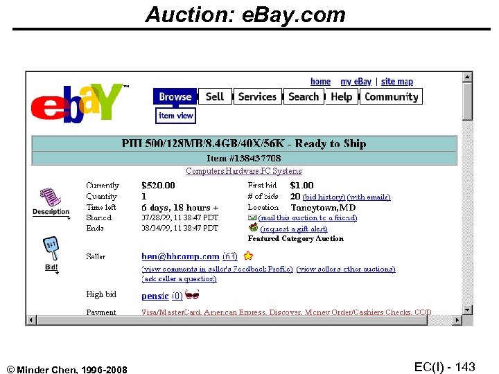 Auction: e. Bay. com © Minder Chen, 1996 -2008 EC(I) - 143 