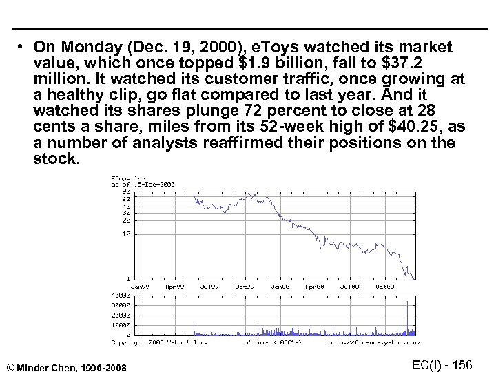  • On Monday (Dec. 19, 2000), e. Toys watched its market value, which