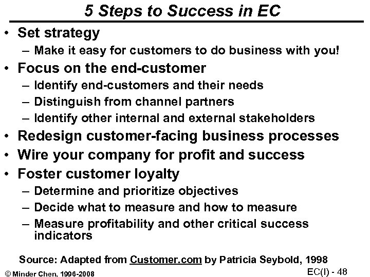 5 Steps to Success in EC • Set strategy – Make it easy for