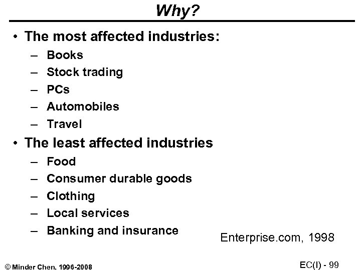 Why? • The most affected industries: – – – Books Stock trading PCs Automobiles