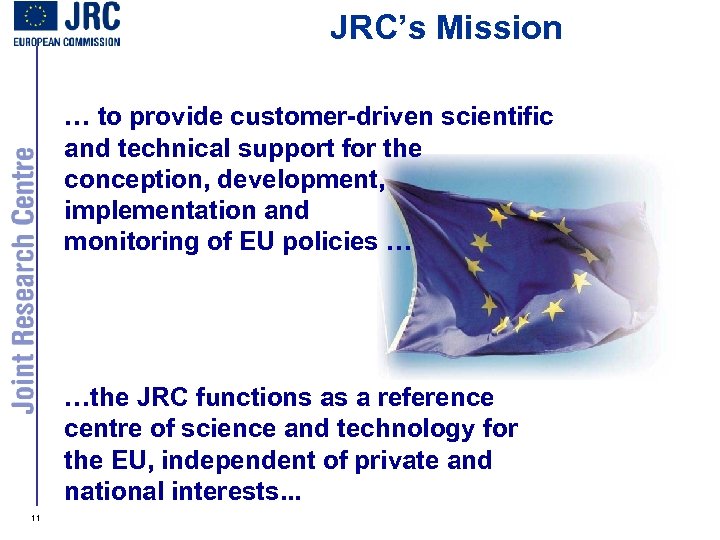 JRC’s Mission … to provide customer-driven scientific and technical support for the conception, development,