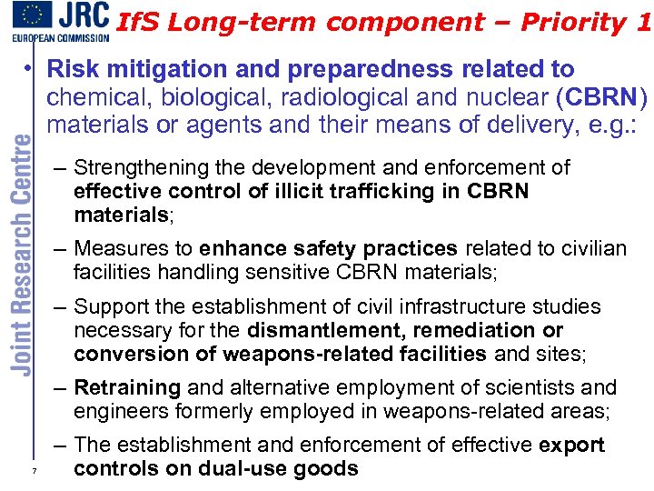 If. S Long-term component – Priority 1 • Risk mitigation and preparedness related to
