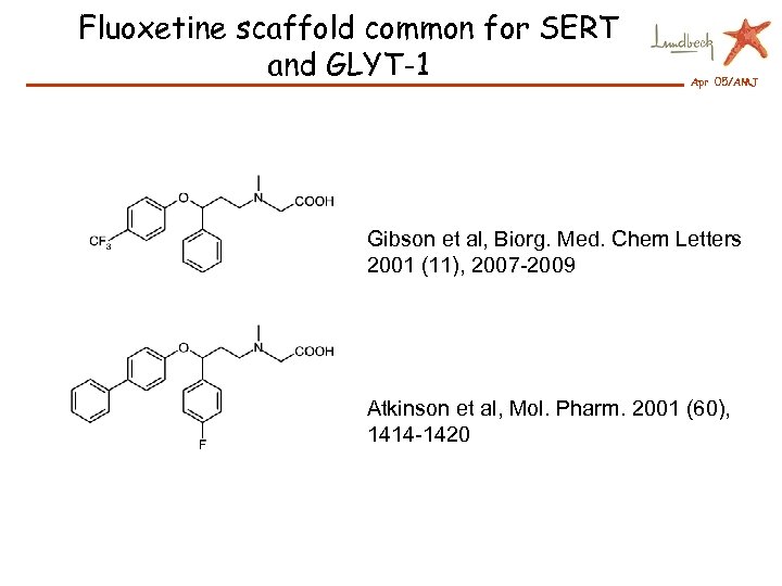 Fluoxetine scaffold common for SERT and GLYT-1 Apr 05/AMJ Gibson et al, Biorg. Med.