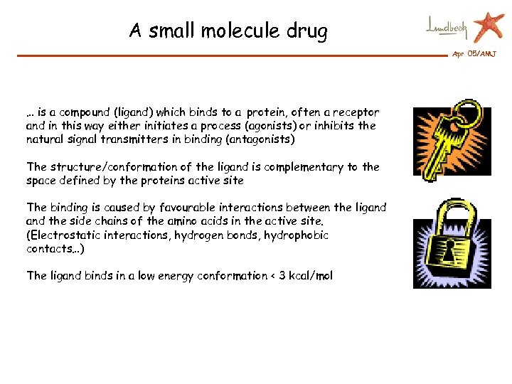A small molecule drug Apr 05/AMJ … is a compound (ligand) which binds to