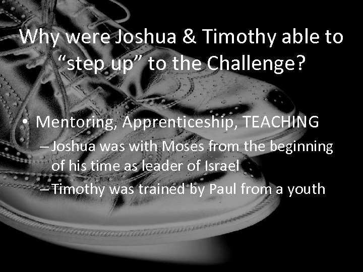 Why were Joshua & Timothy able to “step up” to the Challenge? • Mentoring,