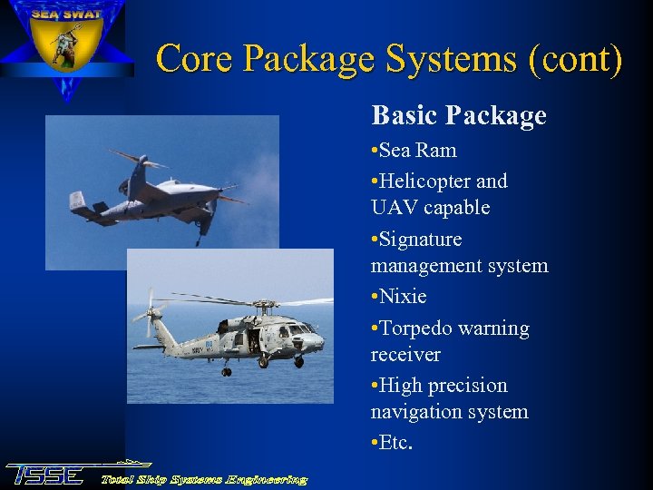 Core Package Systems (cont) Basic Package • Sea Ram • Helicopter and UAV capable