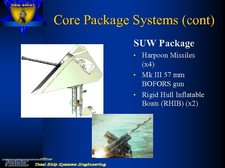 Core Package Systems (cont) SUW Package • Harpoon Missiles (x 4) • Mk III