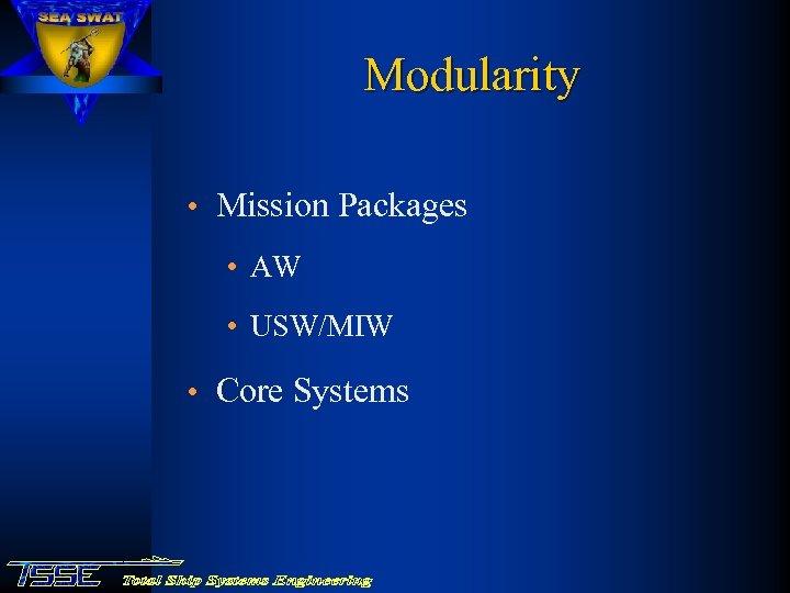 Modularity • Mission Packages • AW • USW/MIW • Core Systems 