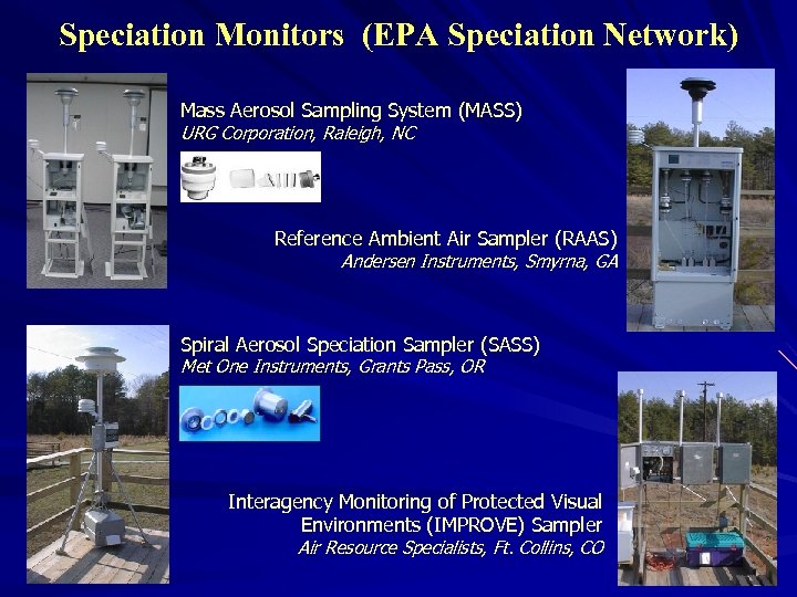Speciation Monitors (EPA Speciation Network) Mass Aerosol Sampling System (MASS) URG Corporation, Raleigh, NC