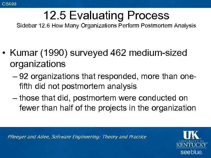 CS 499 12. 5 Evaluating Process Sidebar 12. 6 How Many Organizations Perform Postmortem