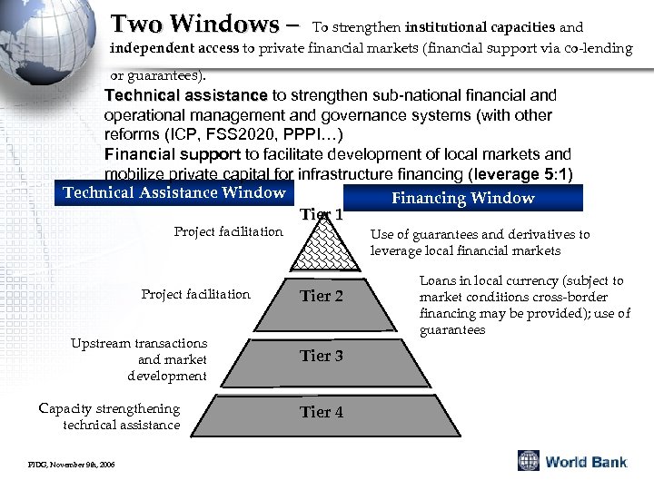 Two Windows – To strengthen institutional capacities and independent access to private financial markets