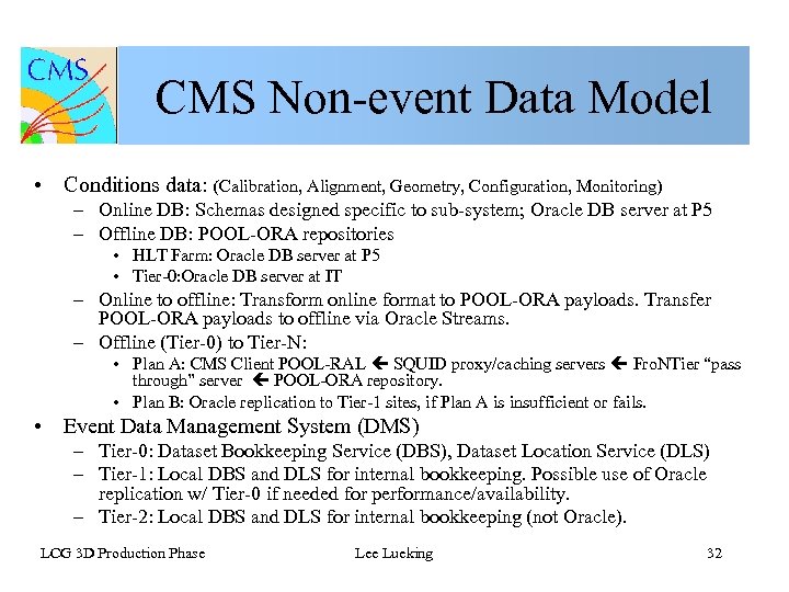 CMS Non-event Data Model • Conditions data: (Calibration, Alignment, Geometry, Configuration, Monitoring) – Online