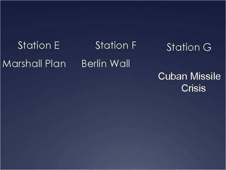 Station E Marshall Plan Station F Station G Berlin Wall Cuban Missile Crisis 