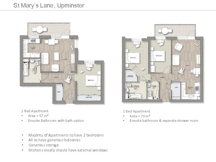 St Mary’s Lane, Upminster 1 Bed Apartment • Area = 57 m² • Ensuite