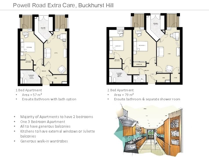 Powell Road Extra Care, Buckhurst Hill 1 Bed Apartment • Area = 57 m²