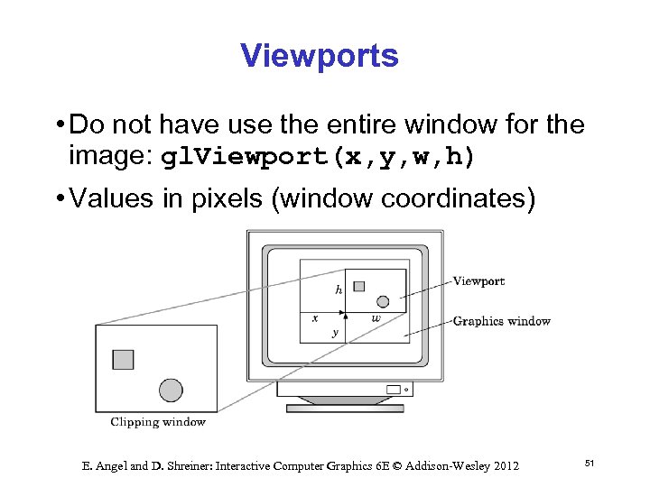 Viewports • Do not have use the entire window for the image: gl. Viewport(x,