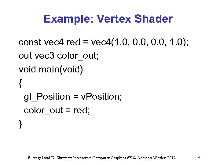 Example: Vertex Shader const vec 4 red = vec 4(1. 0, 0. 0, 1.