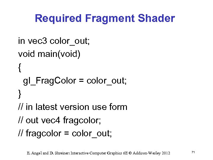 Required Fragment Shader in vec 3 color_out; void main(void) { gl_Frag. Color = color_out;