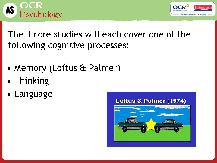 Psychology The 3 core studies will each cover one of the following cognitive processes: