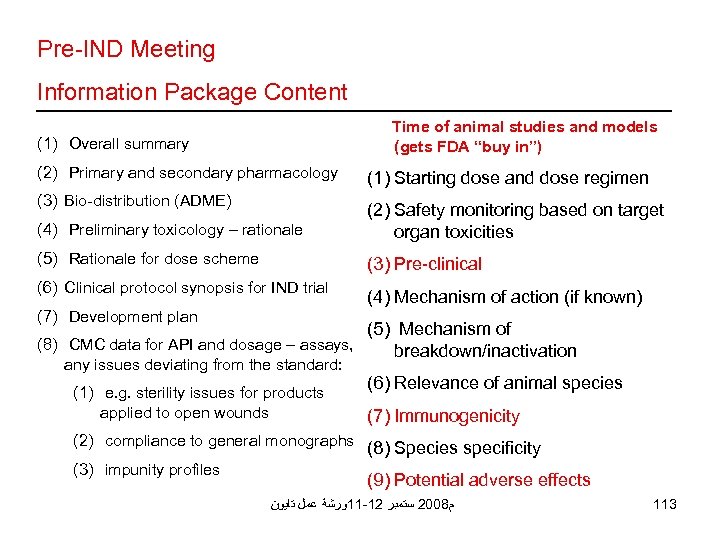 Pre-IND Meeting Information Package Content Time of animal studies and models (gets FDA “buy