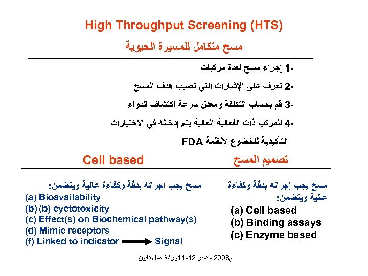  ) High Throughput Screening (HTS ﻣﺴﺢ ﻣﺘﻜﺎﻣﻞ ﻟﻠﻤﺴﻴﺮﺓ ﺍﻟﺤﻴﻮﻳﺔ 1 ﺇﺟﺮﺍﺀ ﻣﺴﺢ ﻟﻌﺪﺓ