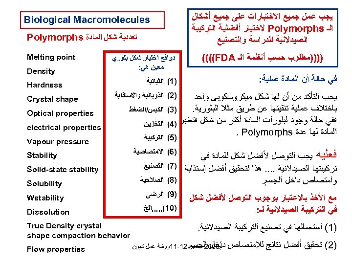  ﻳﺠﺐ ﻋﻤﻞ ﺟﻤﻴﻊ ﺍﻻﺧﺘﺒﺎﺭﺍﺕ ﻋﻠﻰ ﺟﻤﻴﻊ ﺃﺸﻜﺎﻝ ﺍﻟـ Polymorphs ﻻﺧﺘﻴﺎﺭ ﺃﻔﻀﻠﻴﺔ ﺍﻟﺘﺮﻛﻴﺒﺔ ﺍﻟﺼﻴﺪﻻﻧﻴﺔ