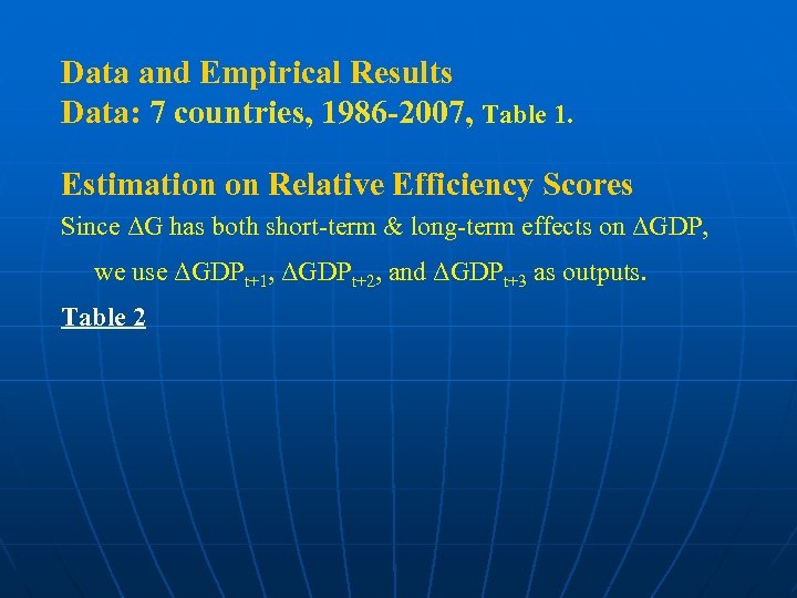 Data and Empirical Results Data: 7 countries, 1986 -2007, Table 1. Estimation on Relative