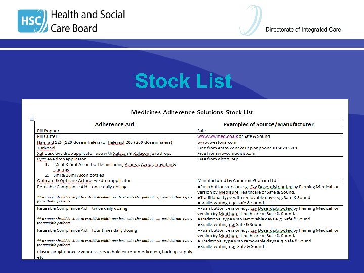 Stock List 