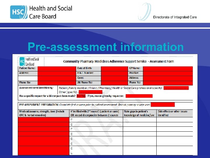 Pre-assessment information 