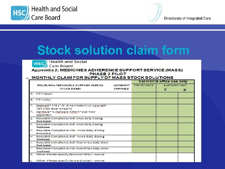 Stock solution claim form 