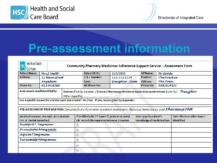 Pre-assessment information 