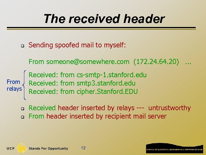 The received header q Sending spoofed mail to myself: From someone@somewhere. com (172. 24.