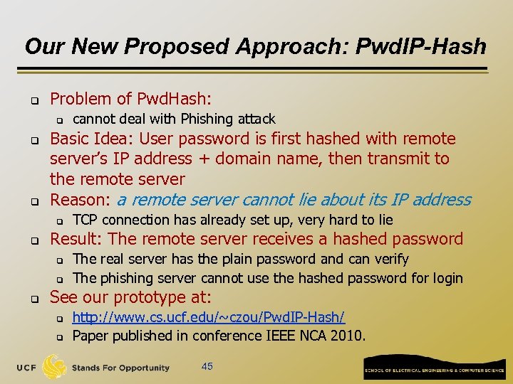 Our New Proposed Approach: Pwd. IP-Hash q Problem of Pwd. Hash: q q q