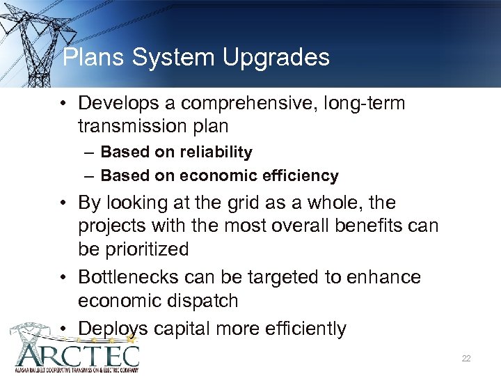 Plans System Upgrades • Develops a comprehensive, long-term transmission plan – Based on reliability