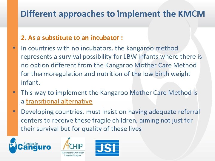 Different approaches to implement the KMCM 2. As a substitute to an incubator :