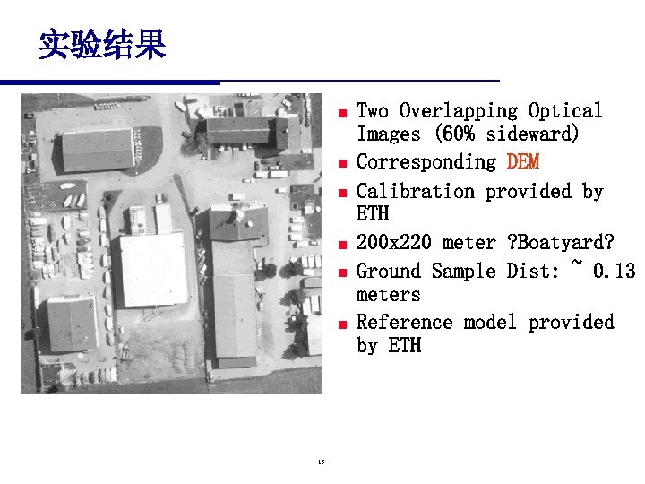 实验结果 n n n 15 Two Overlapping Optical Images (60% sideward) Corresponding DEM Calibration